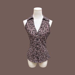 INC Damask Halter Top | Pink & Black Velvet | Size M | Vintage